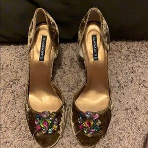 Claudia Ciuti bronze velvet d’Orsay shoes.